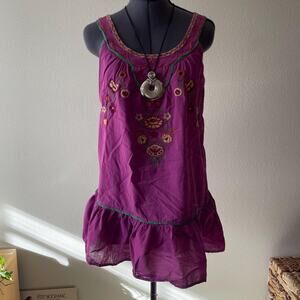 Y2K vintage 2000s purple boho babydoll embroidered cotton dress F21 | size S